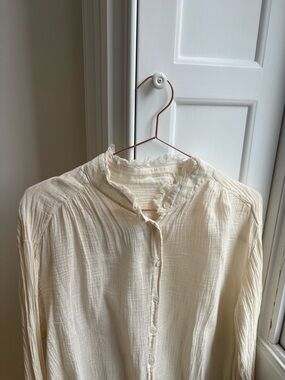 Raquel Allegra Cream Button-Front Gauze Blouse Small